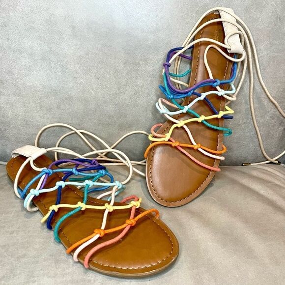 Gladiator Rainbow Tie Lace Up Sandal Shoe Size 11 - Picture 2 of 6